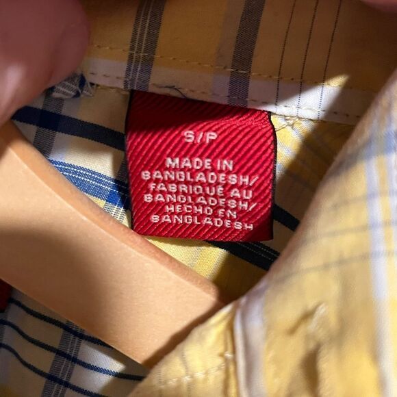 IZOD Mens Yellow and Blue Plaid Short Sleeve Button Down Shirt, Size Small - Picture 7 of 8